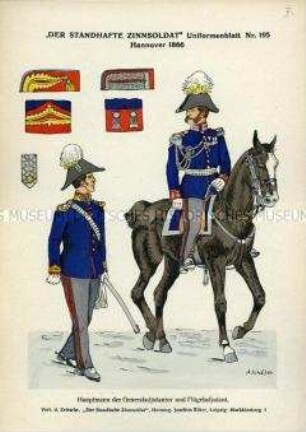 Uniformdarstellung, Hauptmann der Generaladjutantur und Flügeladjutant, Details der Abzeichen, Königreich Hannover, 1866.
