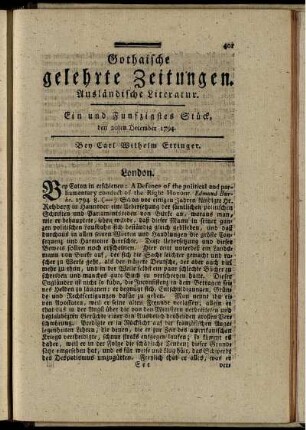 Ein und Funfzigstes Stück, den 20ten December 1794.