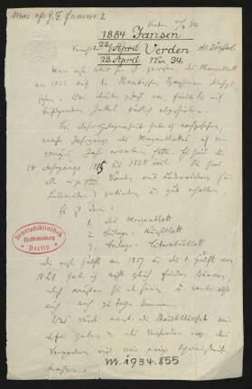 Brief an Alfred Dörffel : 22.04.1884
