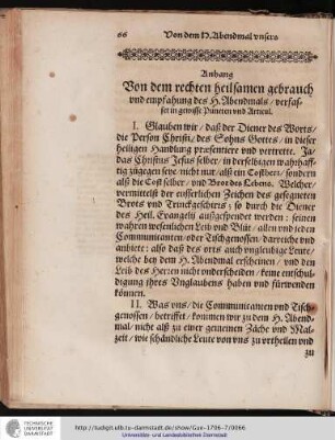 Anhang. Von dem rechten heilsamen gebraucht und empfahung des h.Abendmals/verfasset in gewisse Puncten und Articul.
