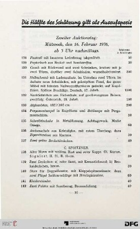 Zweiter Auktionstag: Mittwoch, den 16. Februar 1938, ab 3 Uhr nachmittags (Nr. 128-345)
