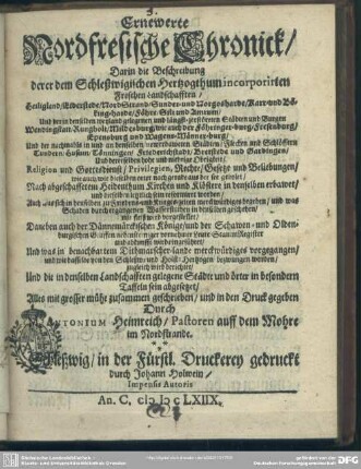 Antonii Heimreich's ernewerte Nord-Fresische Chronick