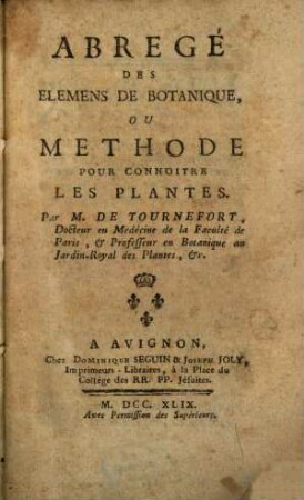 Abrégé des éĺémens de Botanique