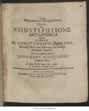 Disputationum Metaphysicarum Prima De Constitutione Metaphysicae