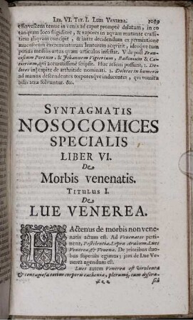 Syntagmatis Nosocomices Specialis Liber VI. De Morbis venenatis