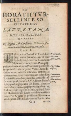 Horatii Tursellini E Societate Iesu Lauretanae Historiae, Liber Quartus.