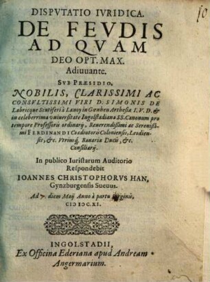 Dispvtatio Ivridica. De Fevdis