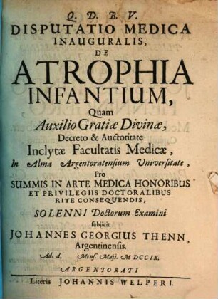 Disp. med. inaug. de atrophia infantium
