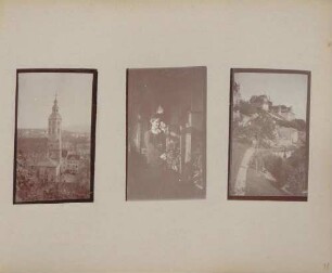 links: Blick von Schloss Baden-Baden auf Stiftskirche Mitte: Großherzogin Luise im Schloss Baden-Baden rechts: Blick auf Schloss Baden-Baden