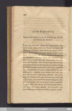 122ste Bemerkung. Druck und Erschütterung des Gehirns mit Wunde und Bruch des Schädels.