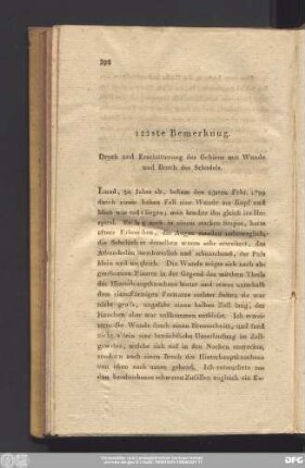 122ste Bemerkung. Druck und Erschütterung des Gehirns mit Wunde und Bruch des Schädels.
