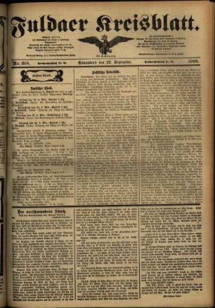 Erste Ausgabe vom Samstag, den 22. September 1906.