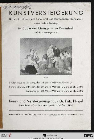 Kunstversteigerung Nachlaß Hofmarschall Kuno Graf von Hardenberg, Darmstadt, sowie andere Beiträge : Versteigerung: 29., 30. März 1939