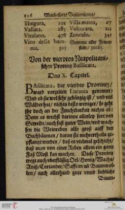 Das X. Capitel: Von der vierdten Neapolitanischen Provintz Basilicata
