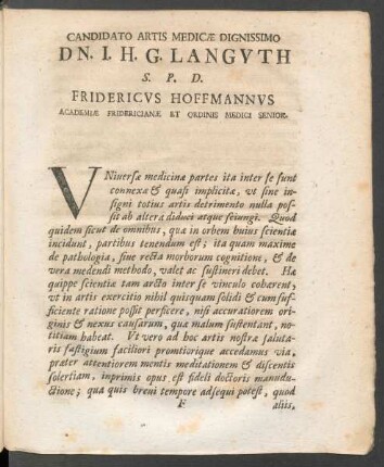 Candidato Artis Medicae Dignissimo DN. I. H. G. Languth ...