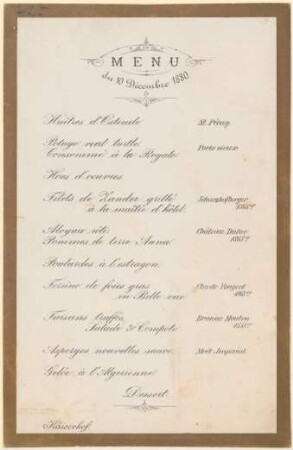 Menükarte : Menü, Kaiserhof