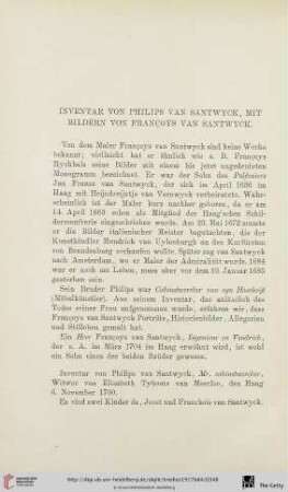 Inventar von Philips van Santwyck, mit Bildern von Françoys van Santwyck