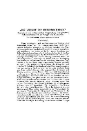 Die "Unnatur der modernen Schule" : "Grundlagen zur naturgemäßen Umgestaltung des gesamten Volksschulwesens " ; (Fortsetzung)