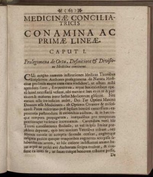 Medicinæ Concilia-Tricis Conamina Ac Primæ Lineæ.