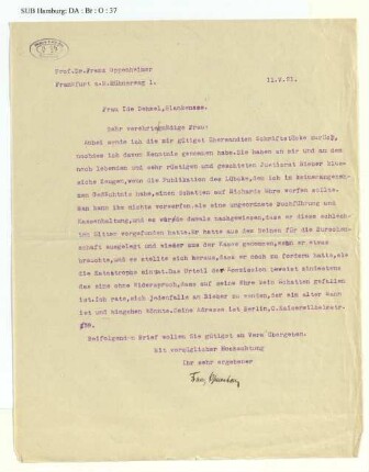 Brief an Ida Dehmel