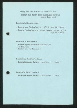 Lehrpläne für einzelne Berufsfelder