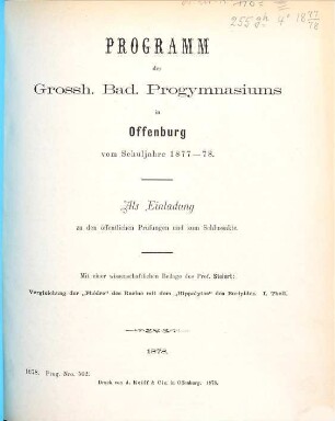 Programm : für das Schuljahr .... 1877/78