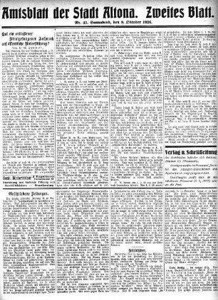 Nummer 41. Zweites Blatt. : Sonnabend, den 9. Oktober 1926