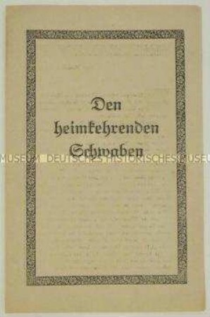 Flugschrift zur Begrüßung der heimkehrenden schwäbischen Truppen