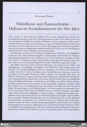 Möbelkunst statt Kastenschränke - Hellerau im Formalismusstreit der 50er Jahre