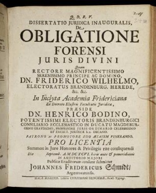 Dissertatio Iuridica Inauguralis, De Obligatione Forensi Iuris Divini