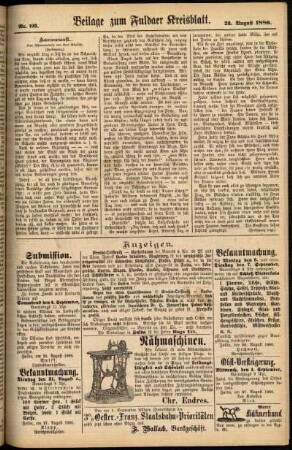 Zweite Ausgabe vom Samstag, den 28. August 1886.