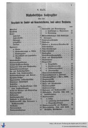 V. Teil. Alphabetisches Sachregister über das Verzeichnis der Handel- und Gewerbetreibenden, sowie andere Berufsarten.