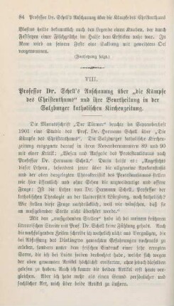 84-92 Professor Dr. Schell's Anschauung über "die Kämpfe des Christenthums" und ihre Beurtheilung in der Salzburger katholischen Kirchenzeitung