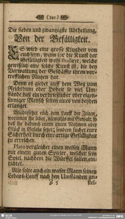 Die sieben und zwantzigste Abtheilung, Von der Gefälligkeit