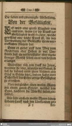 Die sieben und zwantzigste Abtheilung, Von der Gefälligkeit