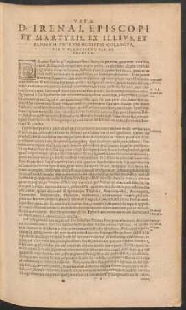 Vita D. Irenai, Episcopi Et Martyris, Ex Illius, Et Aliorum Patrum Scriptis Collecta ...