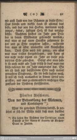 Fünfter Abschnitt. Von der Behandlung der Melonen und Kantalupen