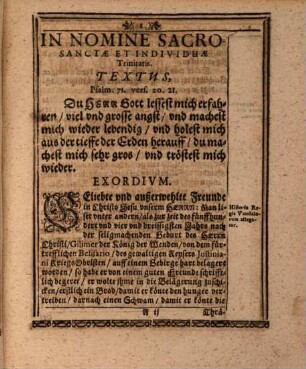 Tröstliche Leichpredigt, Wider die beschwerliche Creutz- und Todesangst, Aus d. 71. Psalm ... : Bey ... Leichbegengnis ... Der Margaritae des ... Johann Glesers ... Wittib ; 8. Aug. 1624