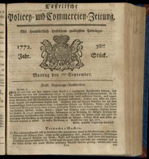 36tes Stueck, Montag den 7ten September 1772
