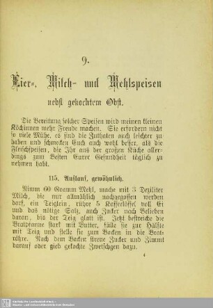 9. Eier-, Milch- und Mehlspeisen nebst gekochtem Obst