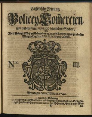 Nro. III, Montags, den 15. Januar 1742