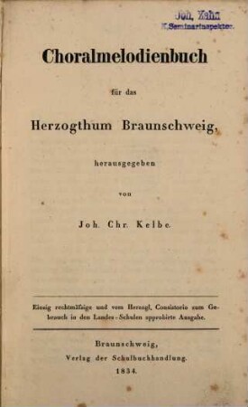 Choralmelodienbuch für das Herzogthum Braunschweig