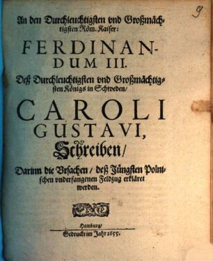 An den Durchleuchtigsten vnd Großmächtigsten Röm. Kaiser, Ferdinandum III.