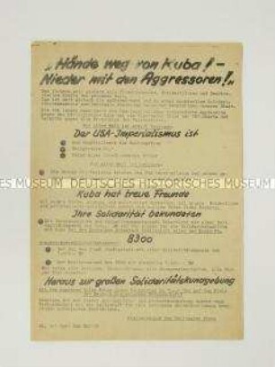 Hektografiertes Propagandaflugblatt aus dem Eisenhüttenkombinat Ost zur Solidarität mit Kuba