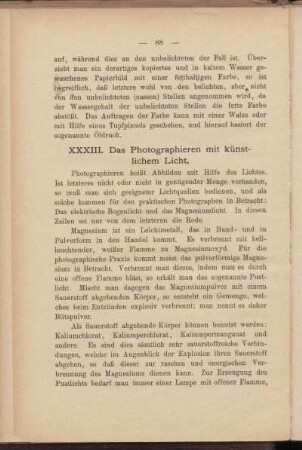 XXXIII. Das Photographieren mit künstlichem Licht.