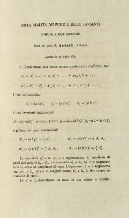 Sulla realità dei punti e delle tangenti comuni a due coniche.