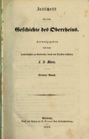 Zeitschrift für die Geschichte des Oberrheins. 3, 3. 1852