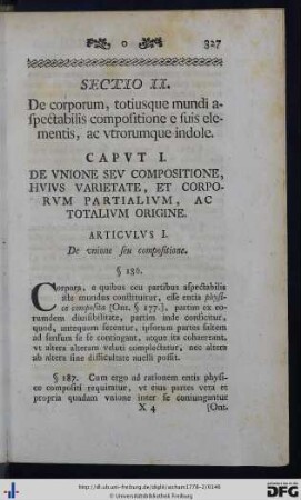 Sectio II. De corporum, totiusque mundi aspectabilis compositione e suis elementis, ac utrorumque indole.