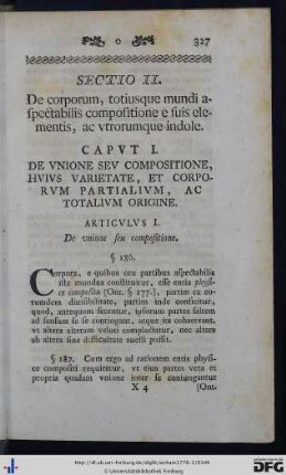 Sectio II. De corporum, totiusque mundi aspectabilis compositione e suis elementis, ac utrorumque indole.