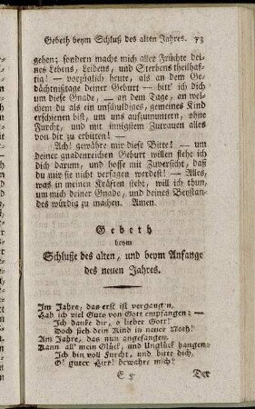 Gebeth beym Schluße des alten, und beym Anfange des neuen Jahres. - Gebeth am Kirchweihfeste.